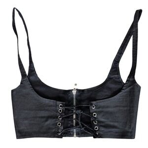 Shein Black Lace Up Corset Back Bra Bralette Goth Cottagecore Renaissance Top
